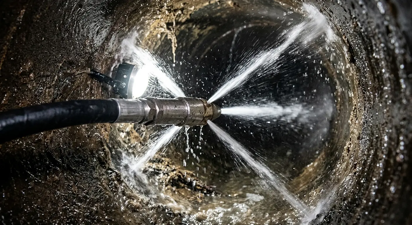 High-pressure hydro jetting nozzle cleaning sewer pipe for Storm Drain Cleaning in Aliso Viejo
